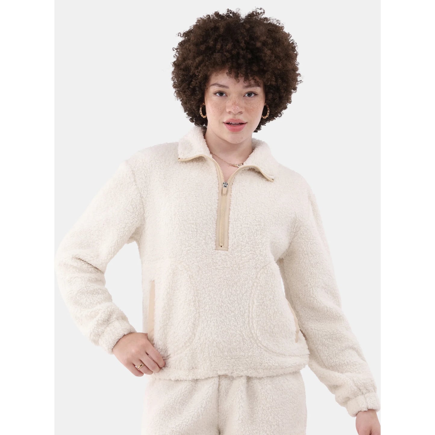 No Boundaries Half Zip Plush Pullover with Pockets, Women's and Women's Plus